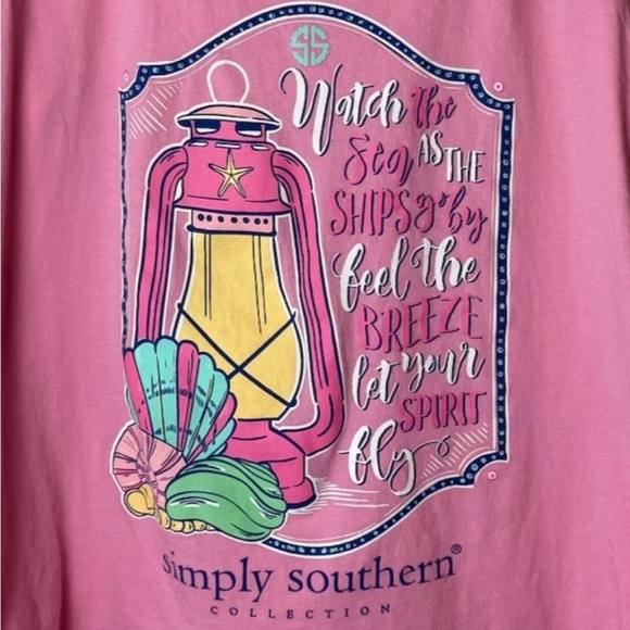 Simply Southern Sleeveless T Shirt Size Large Tank Top Cotton Pink Scoop Neck - Picture 2 of 5